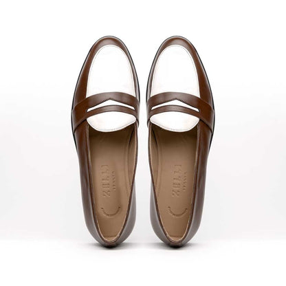 Zelli Alba Italian Calfskin Penny Loafers in Camel and Cream