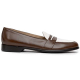 Zelli Alba Italian Calfskin Penny Loafers in Camel and Cream