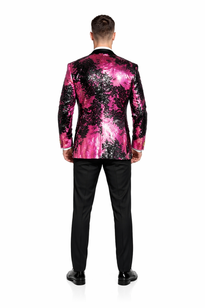 Alberto Nardoni Brand Fashion Men'S Fuchsia Pink & Black Lapel Blazer ~ Sport Coat Tuxedo Dinner Jacket Sequin ~ Shiny Paisley - Image 2