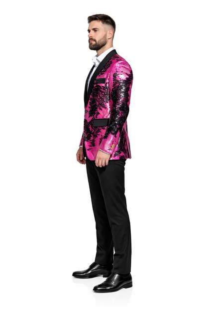 Alberto Nardoni Brand Fashion Men'S Fuchsia Pink & Black Lapel Blazer ~ Sport Coat Tuxedo Dinner Jacket Sequin ~ Shiny Paisley - Image 7