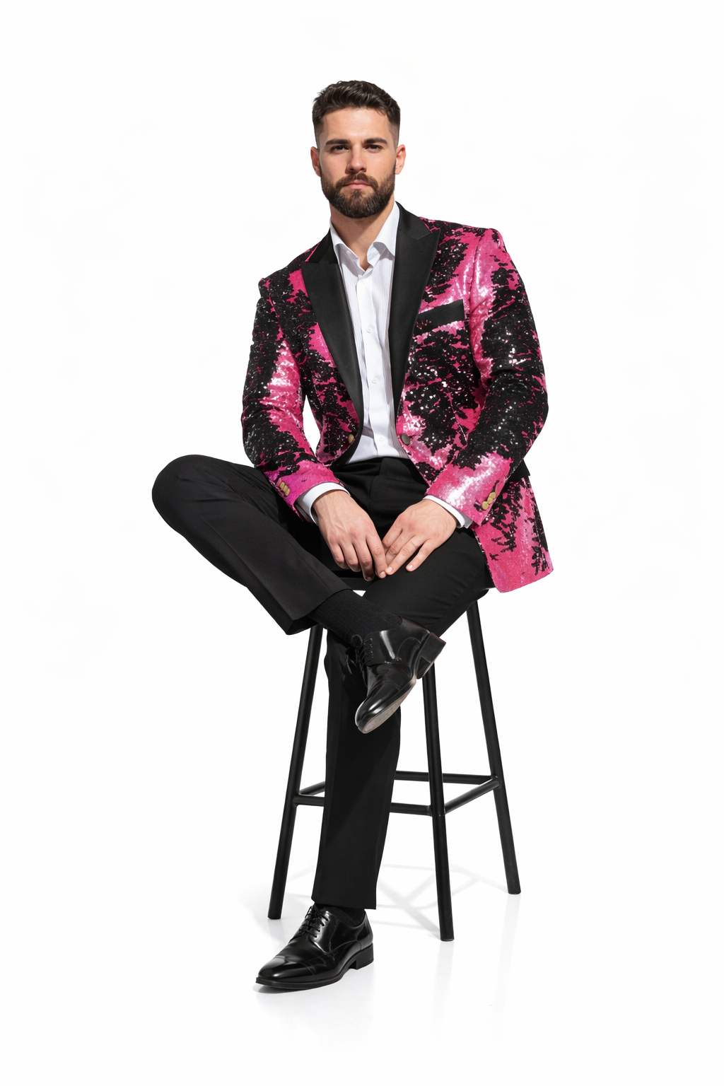 Alberto Nardoni Brand Fashion Men'S Fuchsia Pink & Black Lapel Blazer ~ Sport Coat Tuxedo Dinner Jacket Sequin ~ Shiny Paisley - Image 5
