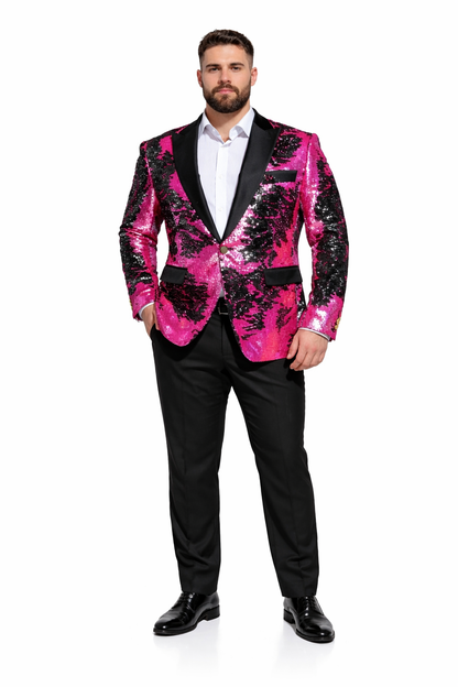 Alberto Nardoni Brand Fashion Men'S Fuchsia Pink & Black Lapel Blazer ~ Sport Coat Tuxedo Dinner Jacket Sequin ~ Shiny Paisley - Image 6