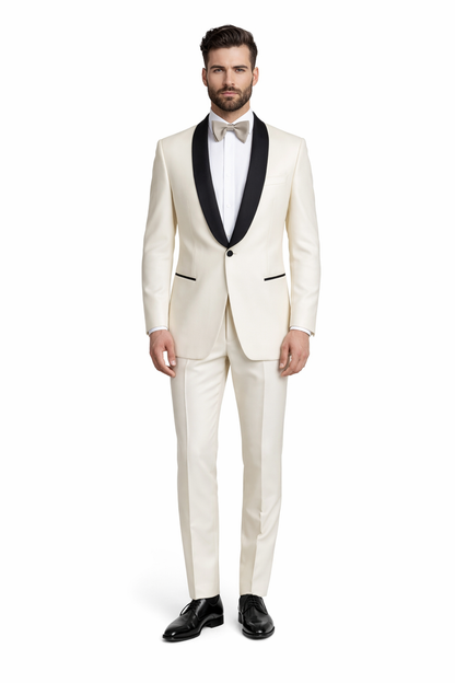 Alberto Nardoni Brand Men'S Dress Formal Ivory ~ Cream ~ Off White Dinner Jacket ~ Fashion Tuxedo For Men ~ Blazer ~ Sport Coat Black Lapel