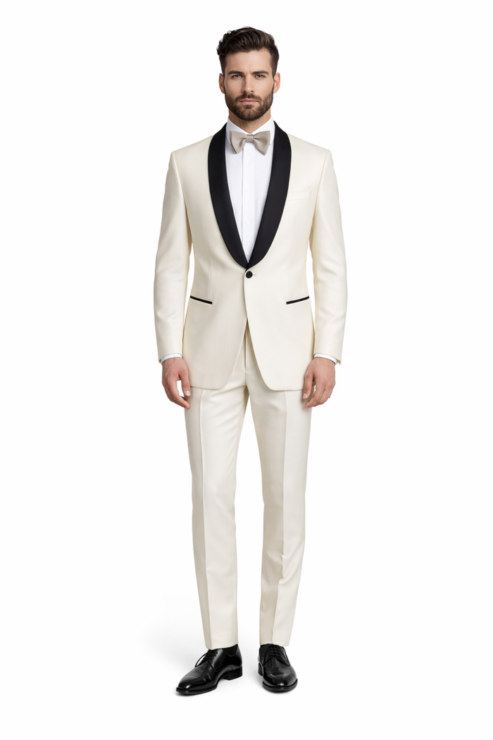 Alberto Nardoni Brand Men'S Dress Formal Ivory ~ Cream ~ Off White Dinner Jacket ~ Fashion Tuxedo For Men ~ Blazer ~ Sport Coat Black Lapel