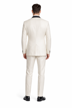 Alberto Nardoni Brand Men'S Dress Formal Ivory ~ Cream ~ Off White Dinner Jacket ~ Fashion Tuxedo For Men ~ Blazer ~ Sport Coat Black Lapel - Image 2