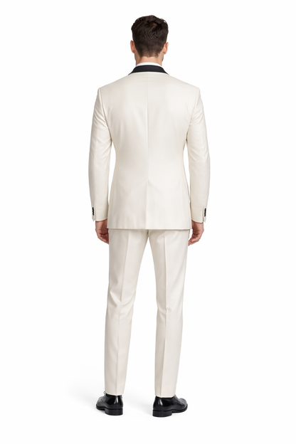 Alberto Nardoni Brand Men'S Dress Formal Ivory ~ Cream ~ Off White Dinner Jacket ~ Fashion Tuxedo For Men ~ Blazer ~ Sport Coat Black Lapel - Image 2