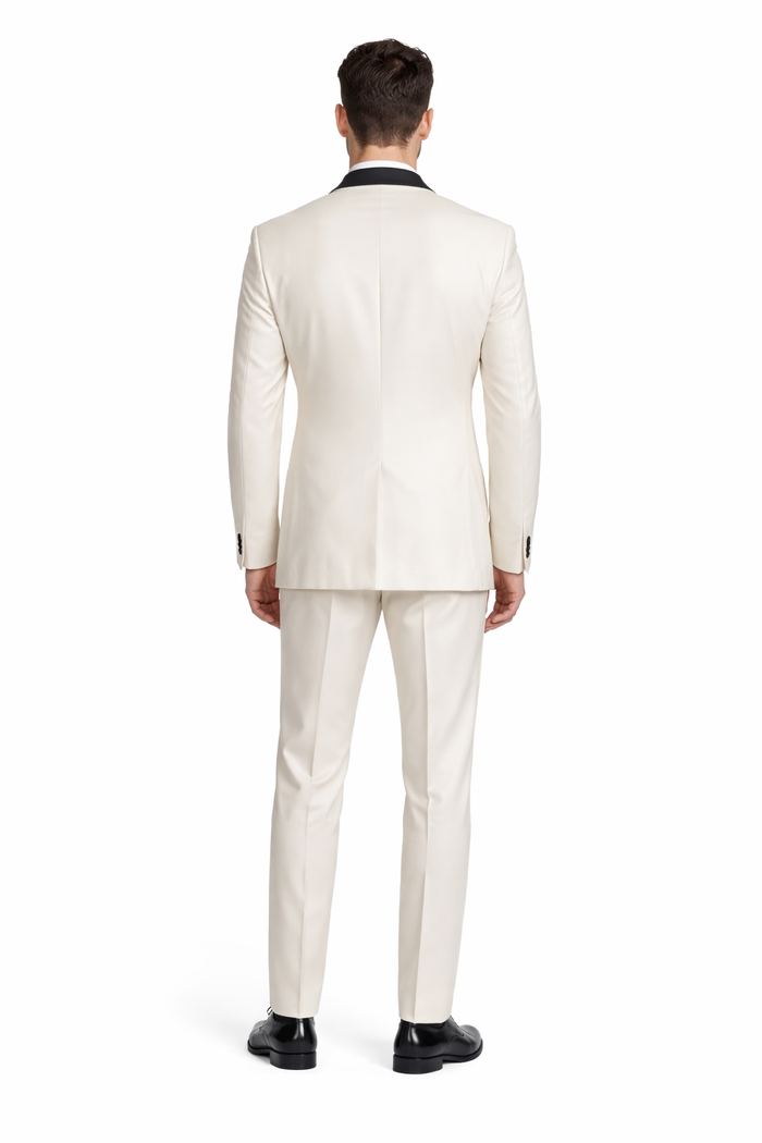 Alberto Nardoni Brand Men'S Dress Formal Ivory ~ Cream ~ Off White Dinner Jacket ~ Fashion Tuxedo For Men ~ Blazer ~ Sport Coat Black Lapel - Image 2