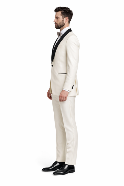 Alberto Nardoni Brand Men'S Dress Formal Ivory ~ Cream ~ Off White Dinner Jacket ~ Fashion Tuxedo For Men ~ Blazer ~ Sport Coat Black Lapel - Image 7
