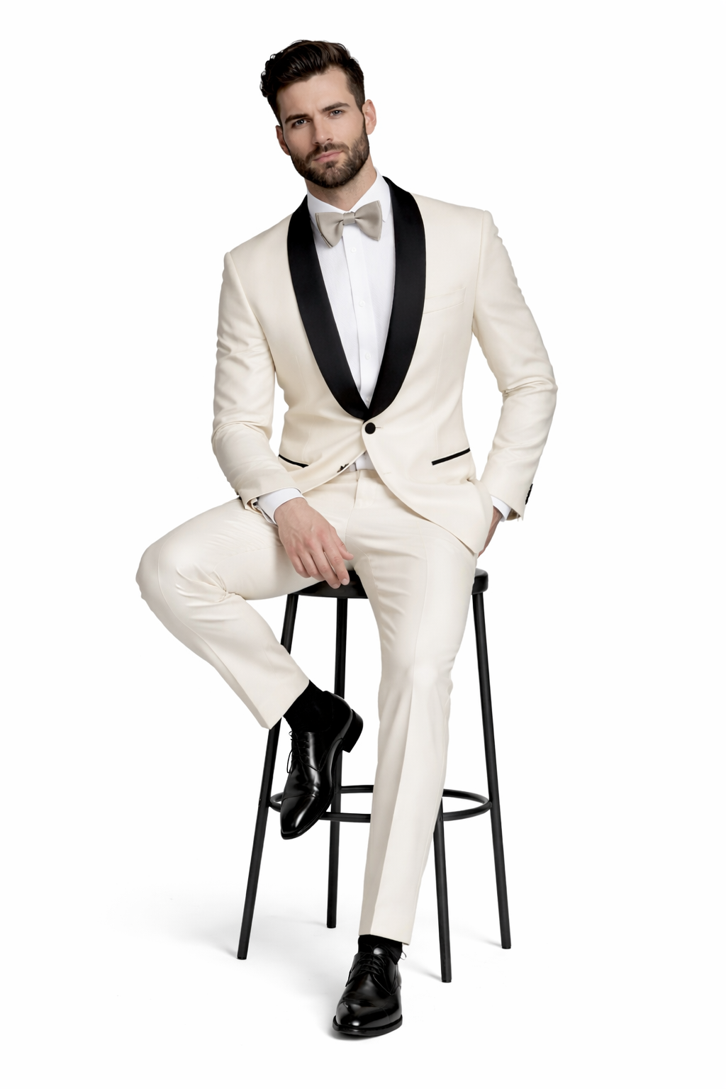Alberto Nardoni Brand Men'S Dress Formal Ivory ~ Cream ~ Off White Dinner Jacket ~ Fashion Tuxedo For Men ~ Blazer ~ Sport Coat Black Lapel - Image 3