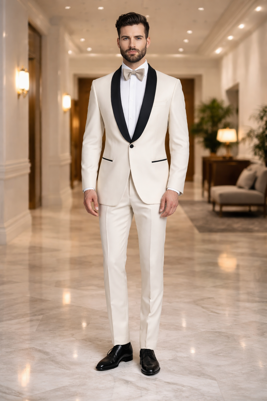 Alberto Nardoni Brand Men'S Dress Formal Ivory ~ Cream ~ Off White Dinner Jacket ~ Fashion Tuxedo For Men ~ Blazer ~ Sport Coat Black Lapel - Image 5