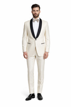 Alberto Nardoni Brand Men'S Dress Formal Ivory ~ Cream ~ Off White Dinner Jacket ~ Fashion Tuxedo For Men ~ Blazer ~ Sport Coat Black Lapel