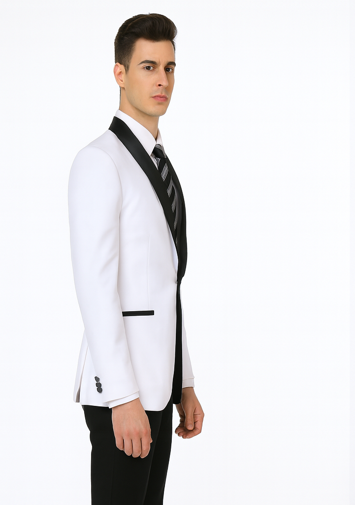 Alberto Nardoni Brand Men'S White Slim Fit One Button Shawl Lapel Stylish Casual Coat Blazer - Image 3