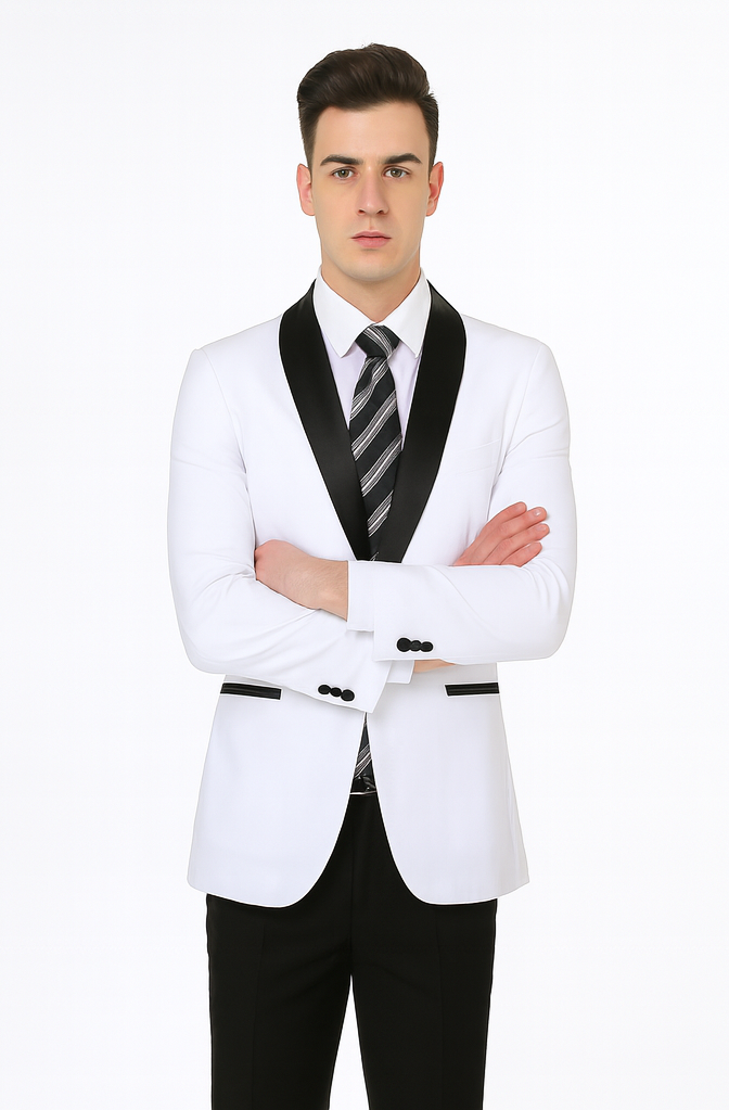 Alberto Nardoni Brand Men'S White Slim Fit One Button Shawl Lapel Stylish Casual Coat Blazer - Image 6