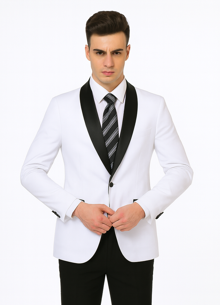 Alberto Nardoni Brand Men'S White Slim Fit One Button Shawl Lapel Stylish Casual Coat Blazer - Image 8