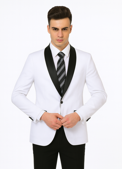 Alberto Nardoni Brand Men'S White Slim Fit One Button Shawl Lapel Stylish Casual Coat Blazer