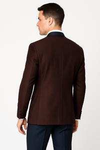 Alberto Nardoni Burgundy ~ Plum And Dark Navy Blue Lapel Burgundy  Suit  Tuxedo Vested 3 Piece Suit Wedding / Prom / Party Suit