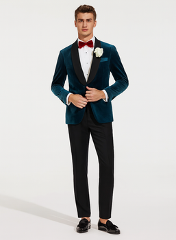Alberto Narodni Dark Teal Blue Velvet Fabric Dinner Jacket (Greenish Blue) Fashion Tuxedo For Men