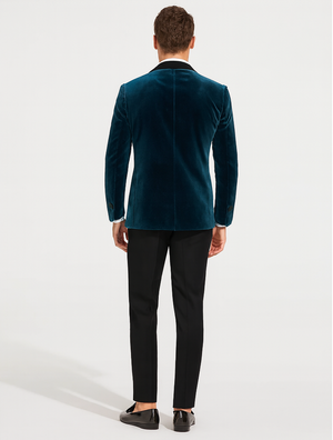 Alberto Narodni Dark Teal Blue Velvet Fabric Dinner Jacket (Greenish Blue) Fashion Tuxedo For Men - Image 2