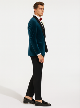 Alberto Narodni Dark Teal Blue Velvet Fabric Dinner Jacket (Greenish Blue) Fashion Tuxedo For Men - Image 3