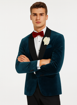 Alberto Narodni Dark Teal Blue Velvet Fabric Dinner Jacket (Greenish Blue) Fashion Tuxedo For Men - Image 5
