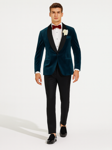 Alberto Narodni Dark Teal Blue Velvet Fabric Dinner Jacket (Greenish Blue) Fashion Tuxedo For Men