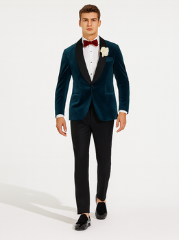 Alberto Narodni Dark Teal Blue Velvet Fabric Dinner Jacket (Greenish Blue) Fashion Tuxedo For Men - Image 6