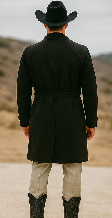 All Weather Men's Dress Coat Belted Rain Coats ~ Long full Maxi length Trench Coats Black Long Style