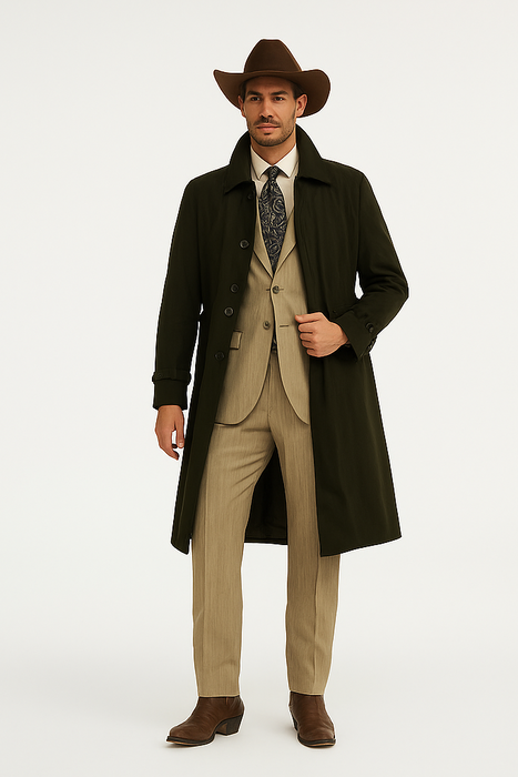 All Weather Men's Dress Coat Belted Rain Coats ~ Long full Maxi length Trench Coats Black Long Style