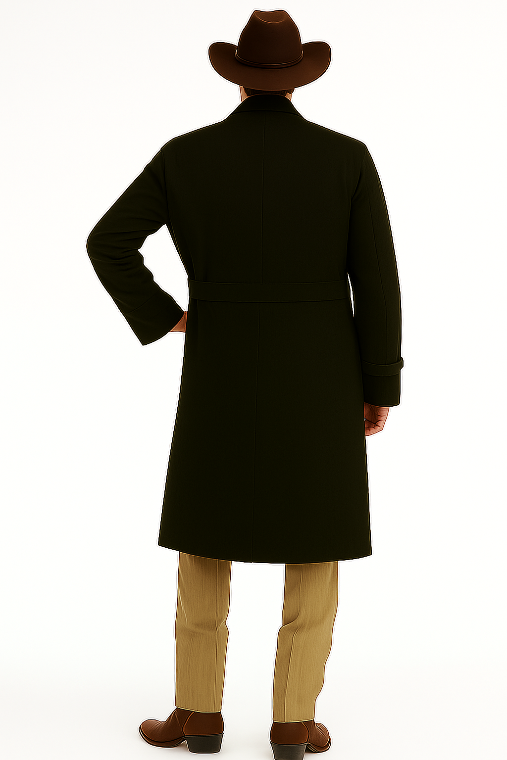 All Weather Men's Dress Coat Belted Rain Coats ~ Long full Maxi length Trench Coats Black Long Style - Image 2