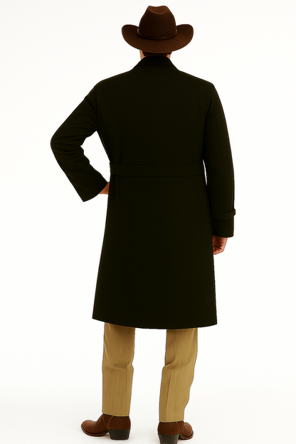All Weather Men's Dress Coat Belted Rain Coats ~ Long full Maxi length Trench Coats Black Long Style - Image 2