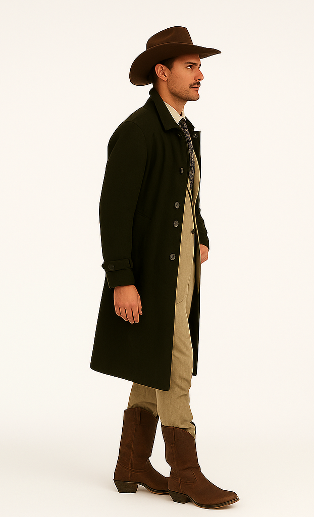 All Weather Men's Dress Coat Belted Rain Coats ~ Long full Maxi length Trench Coats Black Long Style - Image 3