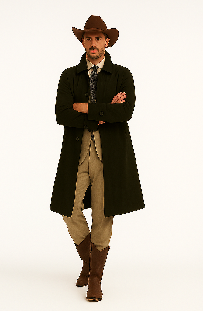 All Weather Men's Dress Coat Belted Rain Coats ~ Long full Maxi length Trench Coats Black Long Style - Image 5