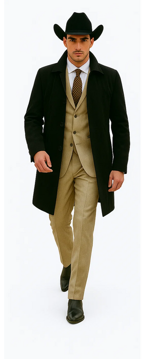 All Weather Men's Dress Coat Belted Rain Coats ~ Long full Maxi length Trench Coats Black Long Style