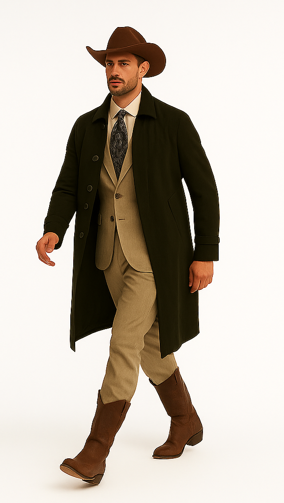 All Weather Men's Dress Coat Belted Rain Coats ~ Long full Maxi length Trench Coats Black Long Style - Image 6