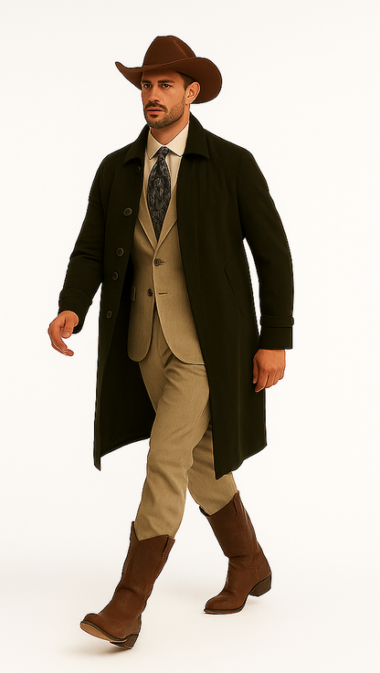 All Weather Men's Dress Coat Belted Rain Coats ~ Long full Maxi length Trench Coats Black Long Style - Image 6