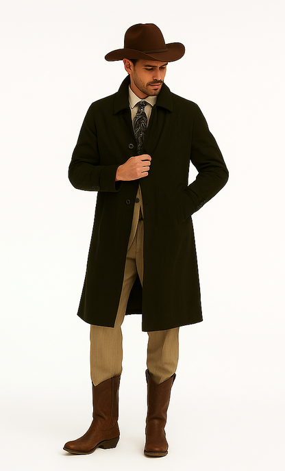 All Weather Men's Dress Coat Belted Rain Coats ~ Long full Maxi length Trench Coats Black Long Style - Image 7