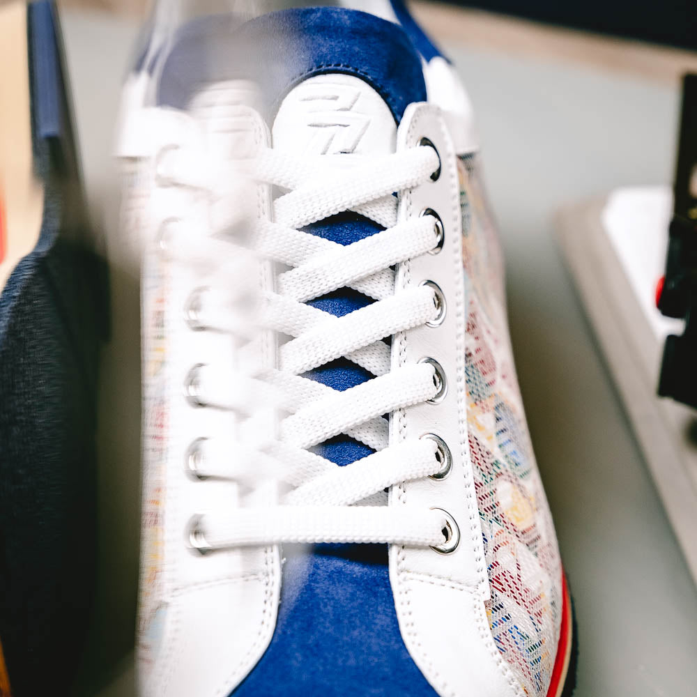 Zelli Alpha Blue Calfskin Sneakers with Sueded and Print Details