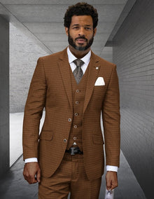 Statement Men's 3-Piece Fashion Suit – 100% Wool with Elegant Stitch Pattern