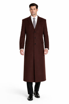 Ankle length 4 Buttons Brown Wool Cashmere Blend Overcoat Top Coat