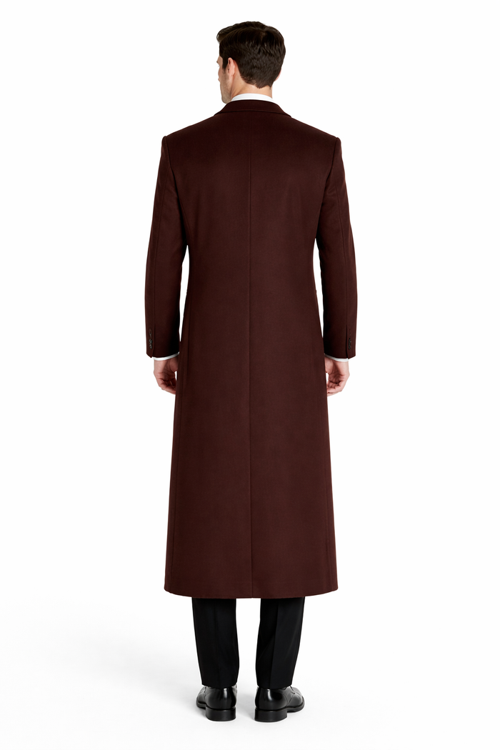 Ankle length 4 Buttons Brown Wool Cashmere Blend Overcoat Top Coat - Image 2