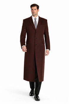 Ankle length 4 Buttons Brown Wool Cashmere Blend Overcoat Top Coat - Image 4