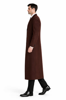 Ankle length 4 Buttons Brown Wool Cashmere Blend Overcoat Top Coat - Image 3