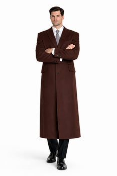 Ankle length 4 Buttons Brown Wool Cashmere Blend Overcoat Top Coat - Image 5