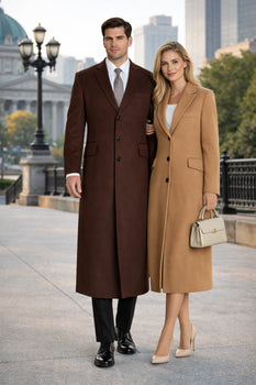 Ankle length 4 Buttons Brown Wool Cashmere Blend Overcoat Top Coat - Image 8