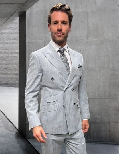 Statement Men’s 2-Piece 100% Wool Double Breasted Pinstripe Suit