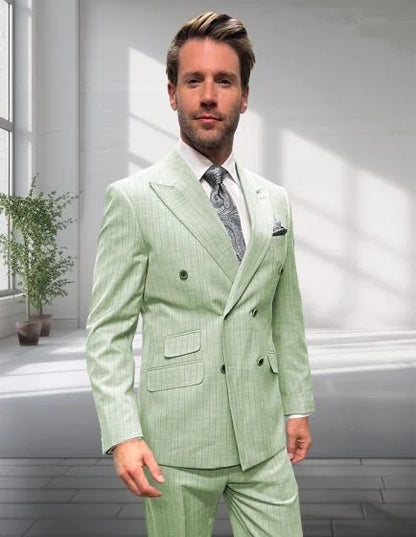 Statement Men’s 2-Piece 100% Wool Double Breasted Pinstripe Suit