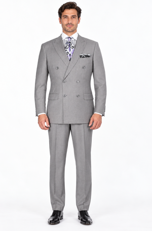 Apollo King Designer Brand Mens Classic Double Breasted Luxury Wool Feel Suit in Light Grey