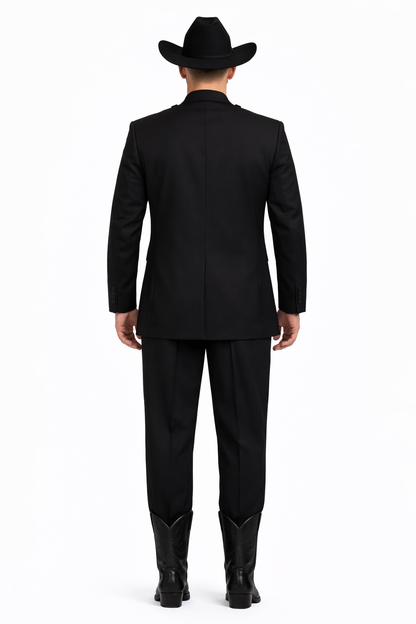Men’s Apollo King Black 2 Piece Nehru Style Suit with Mandarin Collar, Formal Banded Collar Suit Modern Fit
