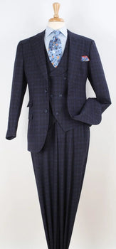Apollo King Mens 3 Piece 100% Wool Suit – Fashion V-Taper Double Breasted Vest, Peak Lapel Jacket
