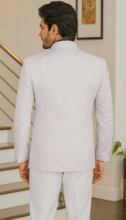 Apollo King Suit Men's 2 Pieces Nehru Style Suit Apollo King White